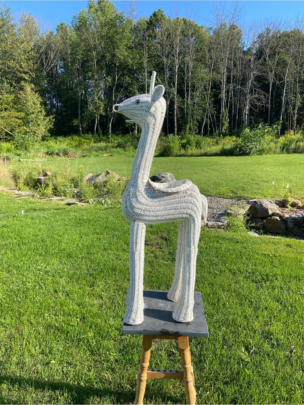 Vintage Woven Wicker Rattan Giraffe Plant Stand Statue